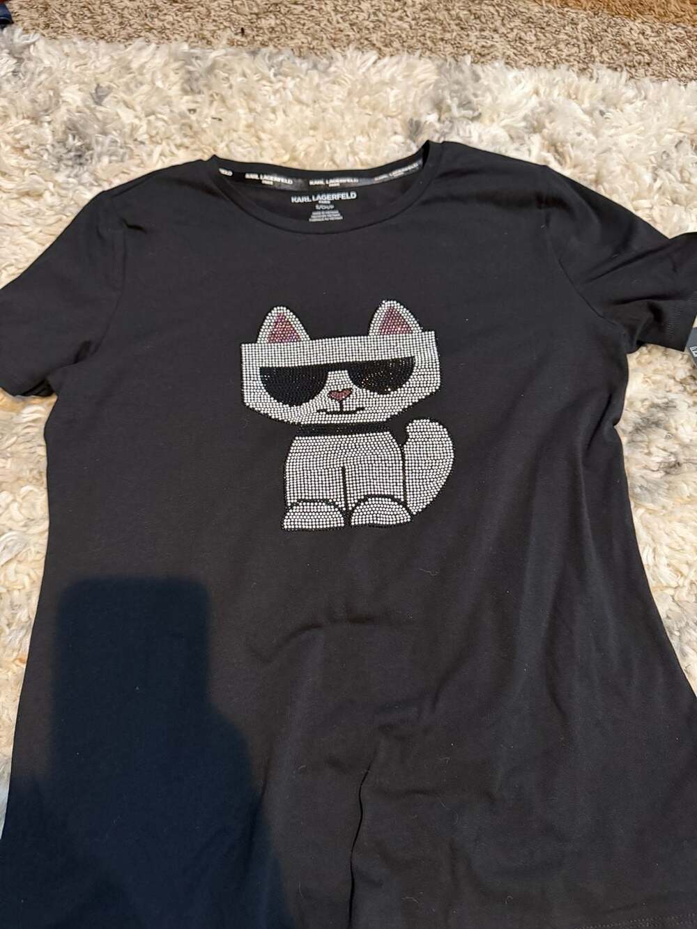 Karl Lagerfeld Paris Choupette Rhinestone Embellished T-Shirt